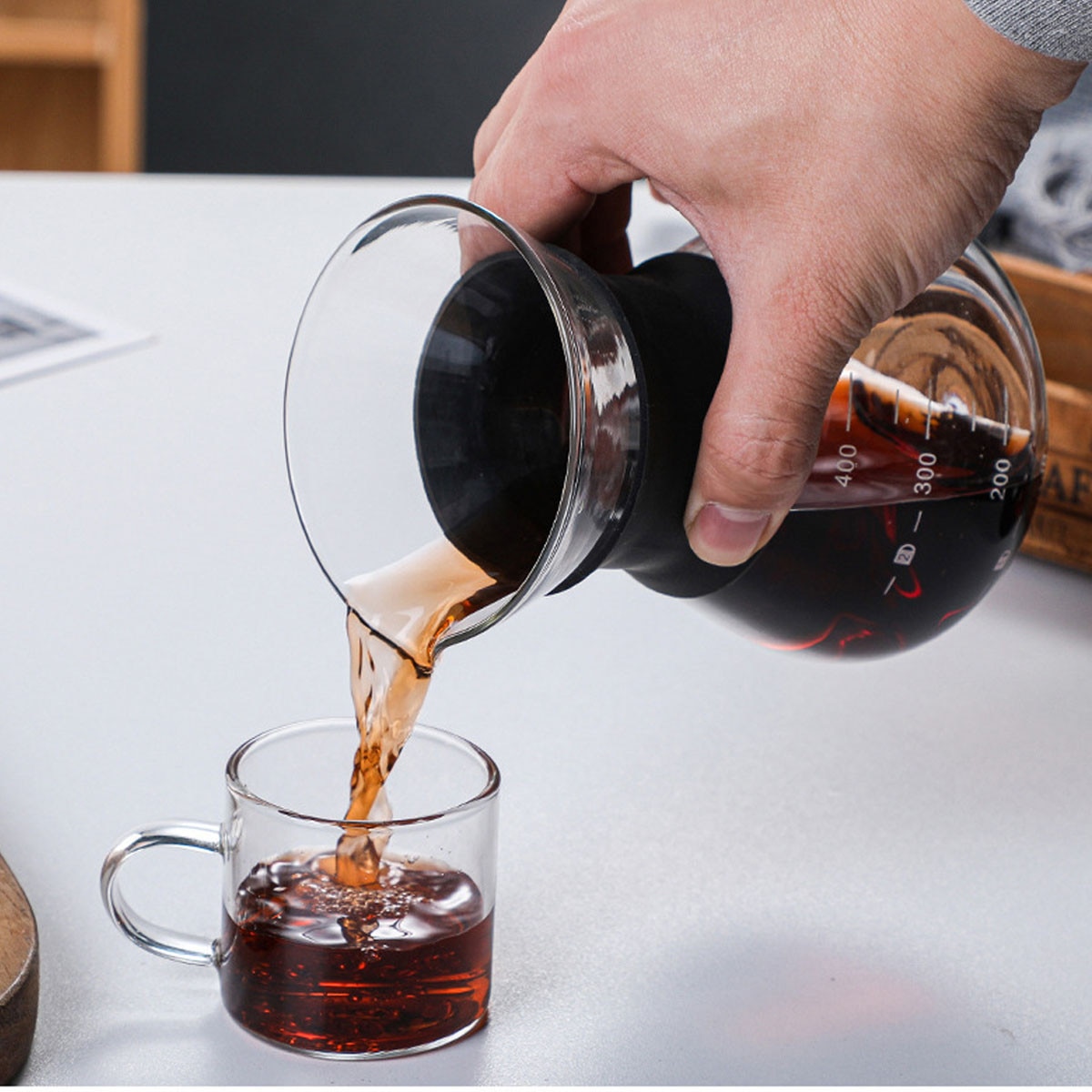 Cafetiera filtranta 400ml, sticla borosilicata, filtru inox, silicon, 2-3 cani
