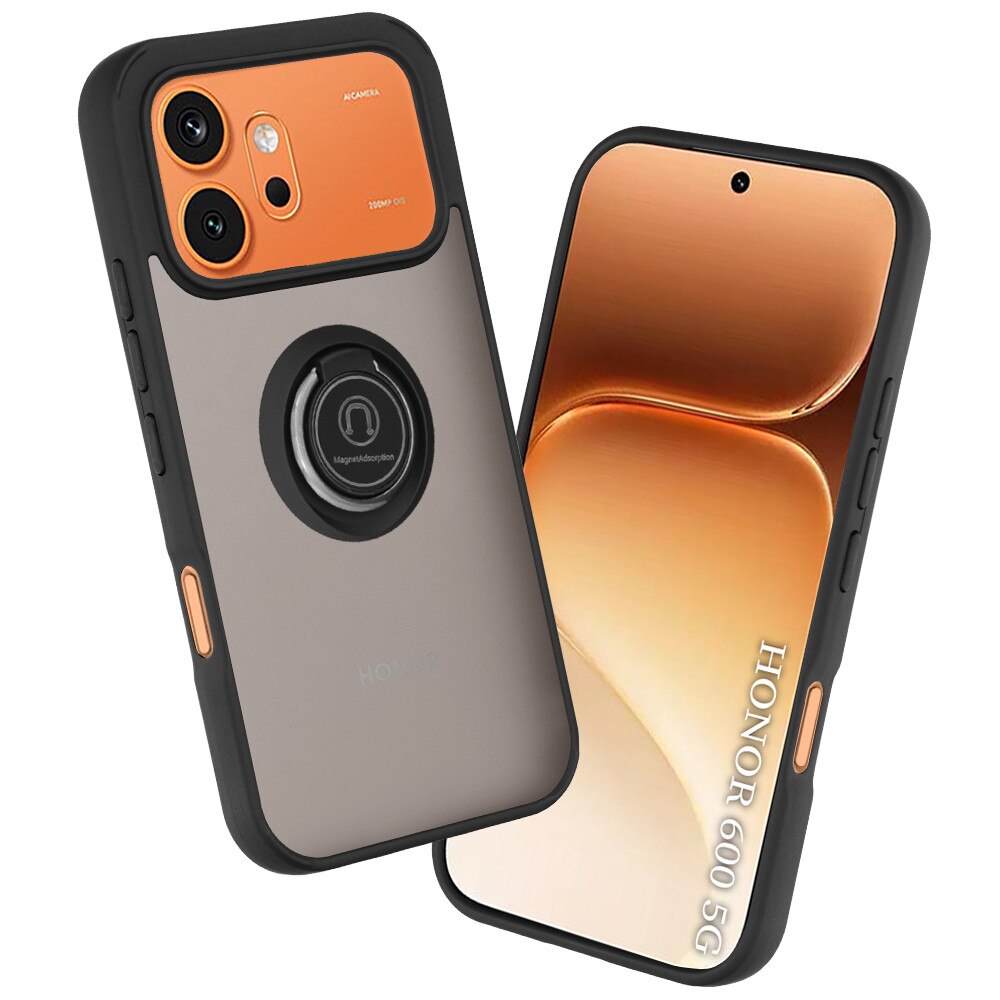 Husa de protectie pentru Honor 600 / 600 Pro premium cu inel stand rotativ, suport magnetic si bumper anti-alunecare - negru