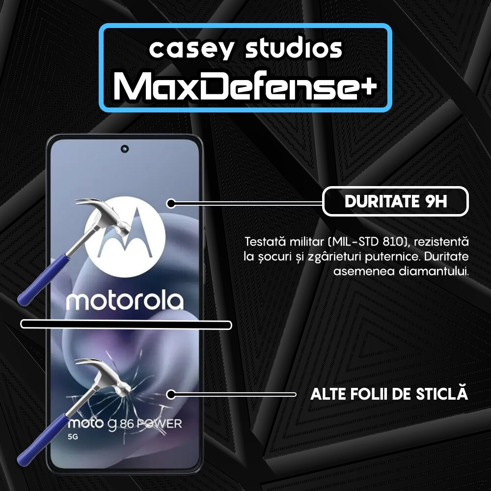 Folie Sticla CASEY STUDIOS™ pentru Motorola Moto G86 Power, Full Cover 3D, Full Glue, Duritate Militara, Protectie Profesionala Ecran 3D, Anti Zgarieturi, Margini Negre
