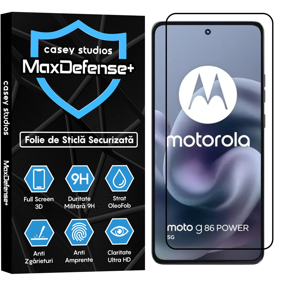 Folie Sticla CASEY STUDIOS™ pentru Motorola Moto G86 Power, Full Cover 3D, Full Glue, Duritate Militara, Protectie Profesionala Ecran 3D, Anti Zgarieturi, Margini Negre