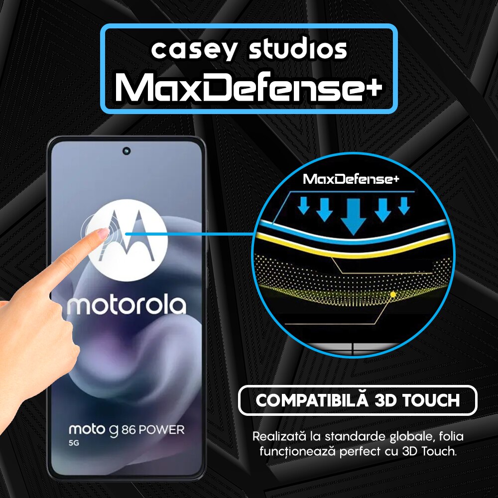 Folie Sticla CASEY STUDIOS™ pentru Motorola Moto G86 Power, Full Cover 3D, Full Glue, Duritate Militara, Protectie Profesionala Ecran 3D, Anti Zgarieturi, Margini Negre
