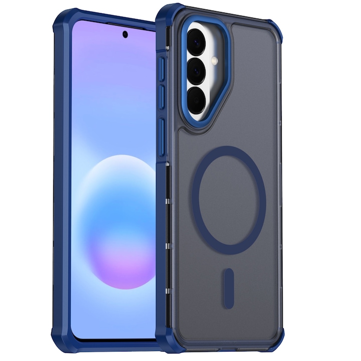 Husa pentru Samsung Galaxy A57 5G, Daden, Magnetica, Compatibila MagSafe, Rama Electroplacata, Soft Touch, Antisoc, Incarcare wireless, Calitate Premium, Protectie Camera, Anti Soc, TPU, PC, Albastru