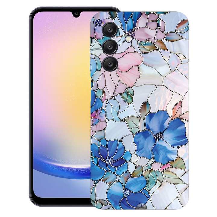 BestCase® Husa TPU Ultra Slim compatibila cu Samsung Galaxy S24 FE, Floral - Stained Glass Hydrangea, 1805827 B 2081