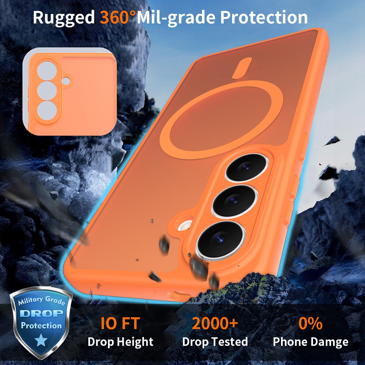 Husa de protectie pentru Samsung Galaxy S26, Omelivon, MagSafe, Protectie completa, Anti-Soc, Decupaje Precise, Incarcare Wireless, Materiale Premium, Portocaliu