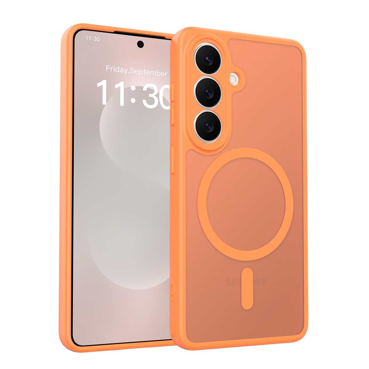 Husa de protectie pentru Samsung Galaxy S26, Omelivon, MagSafe, Protectie completa, Anti-Soc, Decupaje Precise, Incarcare Wireless, Materiale Premium, Portocaliu