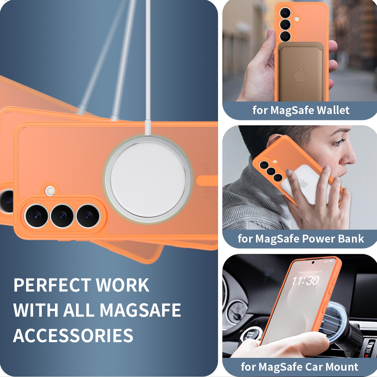 Husa de protectie pentru Samsung Galaxy S26, Omelivon, MagSafe, Protectie completa, Anti-Soc, Decupaje Precise, Incarcare Wireless, Materiale Premium, Portocaliu