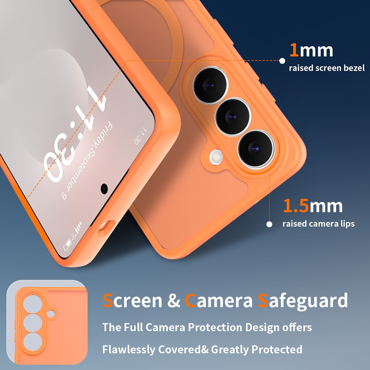 Husa de protectie pentru Samsung Galaxy S26, Omelivon, MagSafe, Protectie completa, Anti-Soc, Decupaje Precise, Incarcare Wireless, Materiale Premium, Portocaliu