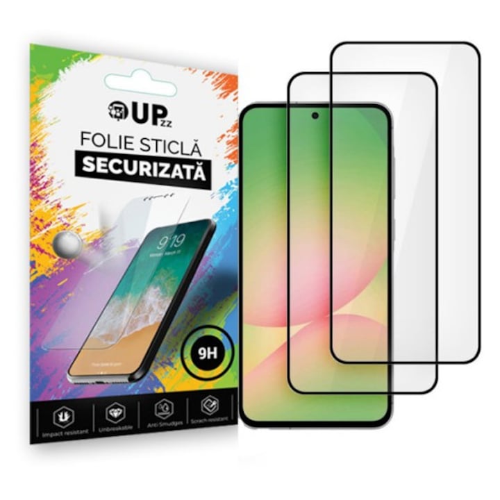 Pachet 2 x Folie Sticla Securizata Upzz® Compatibila Cu Samsun Galaxy A27 5G, Transparenta Cu Rama Neagra, Full Glue