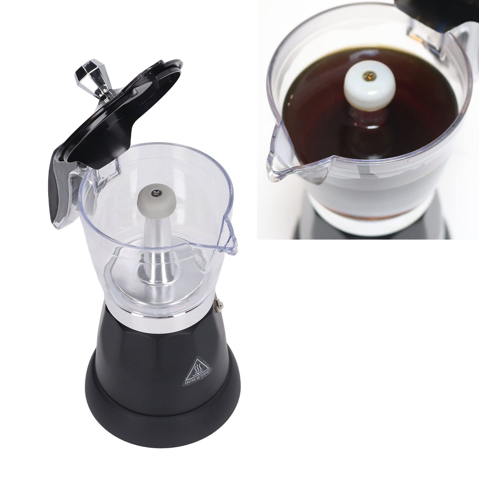 Cafetiera electrica 6 cesti 300ml, capac transparent, aluminiu si PP, compacta, alba
