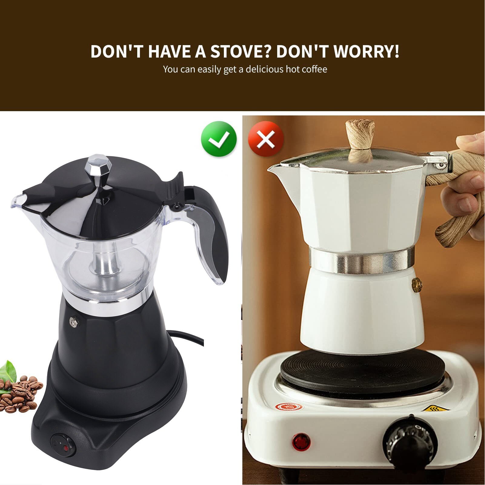 Cafetiera electrica 6 cesti 300ml, capac transparent, aluminiu si PP, compacta, alba