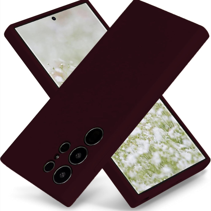 Husa CASEY STUDIOS™ compatibila cu Samsung Galaxy S24 Ultra, Soft Silicone Premium, Microfibra in Interior, de Protectie, Ultra Slim, pentru Incarcare Wireless, Margini Ridicate pentru Protectia Ecranului si a Camerelor, Bordeaux