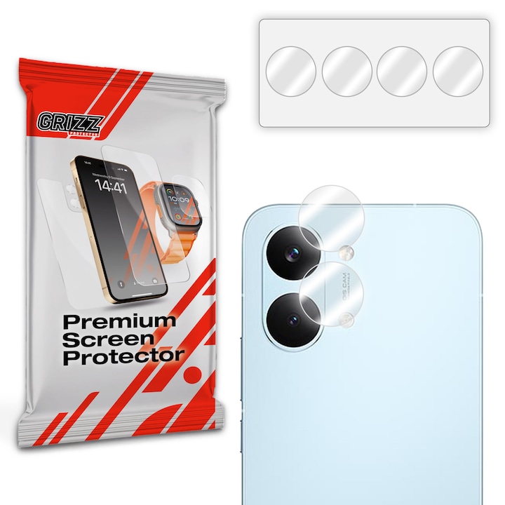 Set de 2 protectii camera foto GrizzGlass HybridGlass compatibile cu Xiaomi Poco X8 Pro Max, Transparent