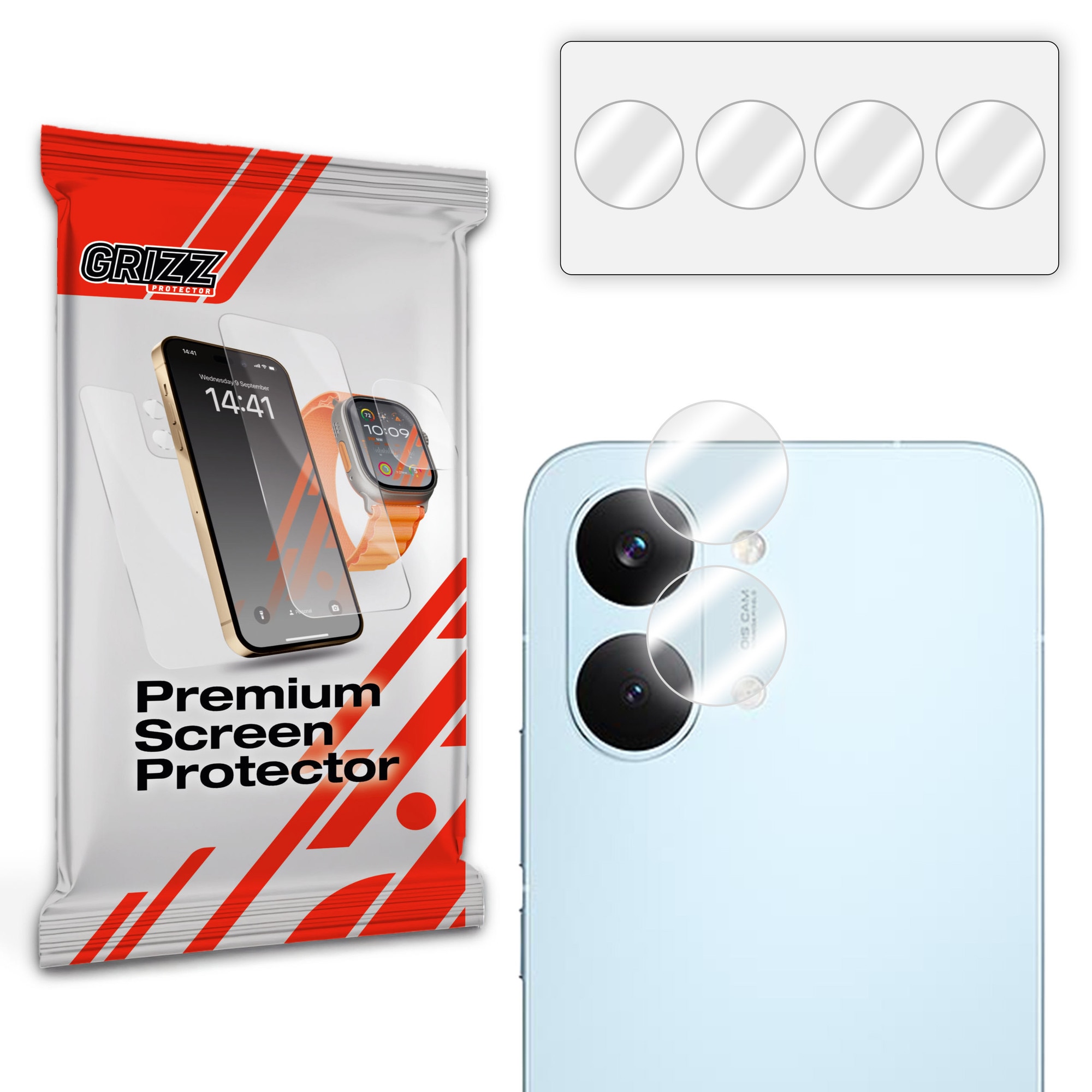 Set de 2 protectii camera foto GrizzGlass HybridGlass compatibile cu Xiaomi Poco X8 Pro Max, Transparent