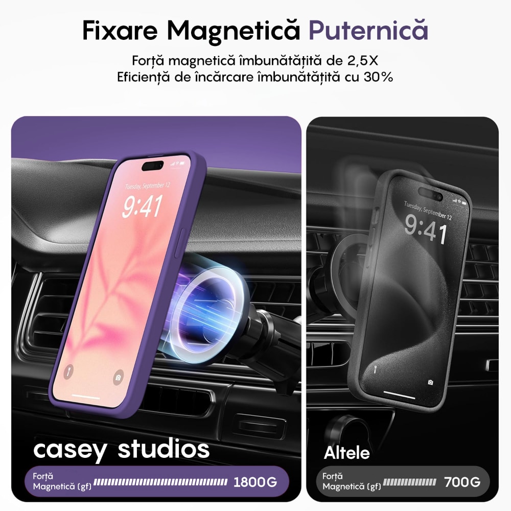 Husa compatibila cu Incarcare Magsafe compatibila cu iPhone 14 Pro, CASEY STUDIOS™, de Protectie, Slim, pentru Incarcare Wireless, Margini Ridicate de Protectia Ecranului si a Camerelor, Mov Inchis