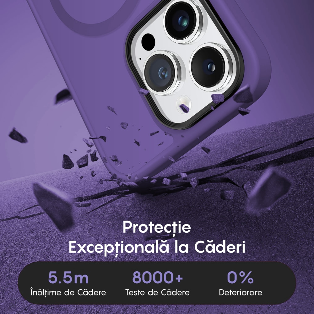 Husa compatibila cu Incarcare Magsafe compatibila cu iPhone 14 Pro, CASEY STUDIOS™, de Protectie, Slim, pentru Incarcare Wireless, Margini Ridicate de Protectia Ecranului si a Camerelor, Mov Inchis