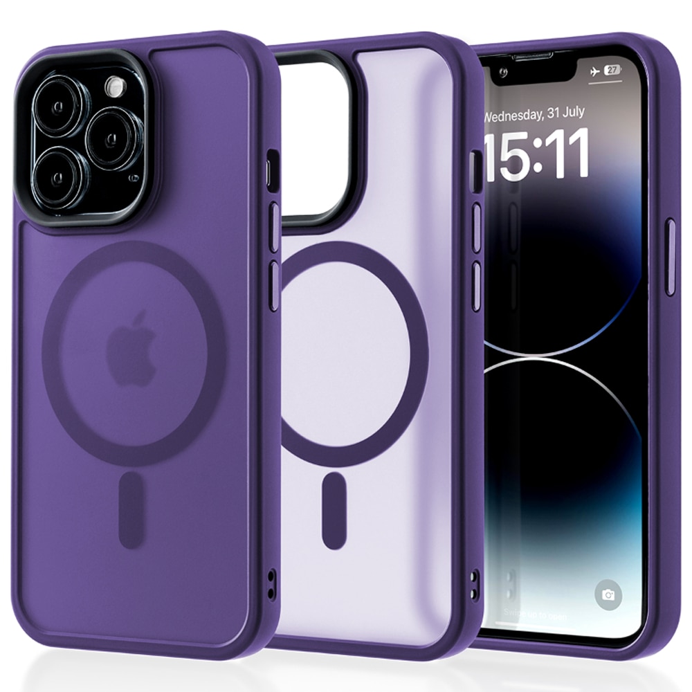 Husa compatibila cu Incarcare Magsafe compatibila cu iPhone 14 Pro, CASEY STUDIOS™, de Protectie, Slim, pentru Incarcare Wireless, Margini Ridicate de Protectia Ecranului si a Camerelor, Mov Inchis
