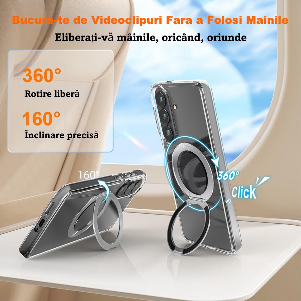 Husa cu MagSafe pentru Samsung Galaxy S26, MOGU Suport Inelar Magnetic, Protectie Militara Impotriva Caderilor, Incarcare Wireless, Inel Rotativ, Anti-ingalbenire, Rezistenta la Socuri, Transparent