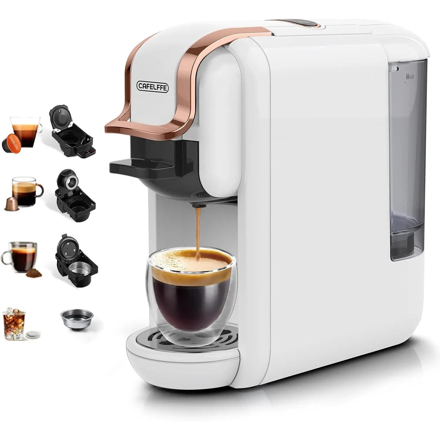 Espressor capsule, alb, 26x26x11cm, 4 cesti, 600ml, 1450W