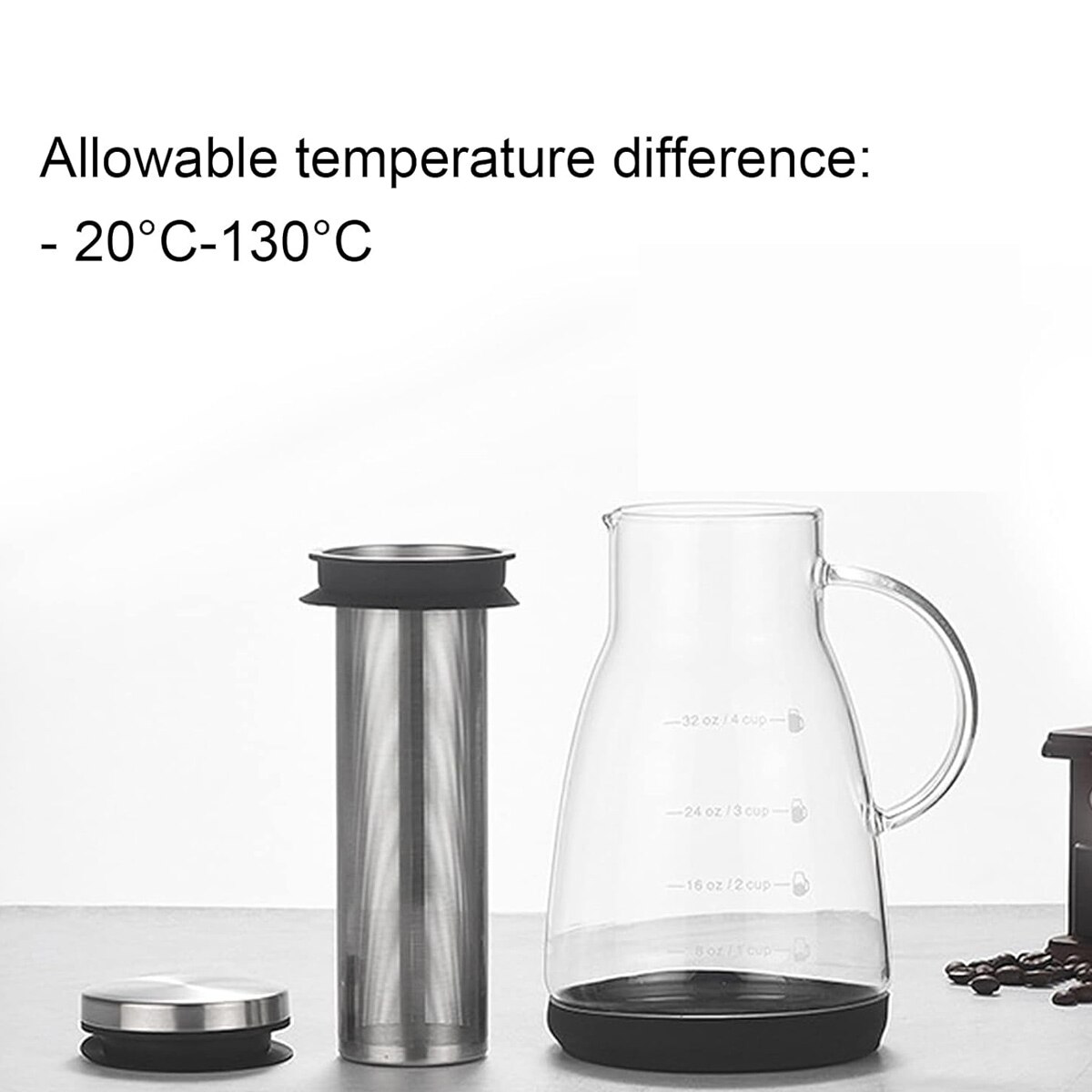 Aparat de cafea cu gheata de 960 ml, espressor cu filtru la rece, aparat de cafea portabil pentru calatorii si camping, fara plumb, aparat de cafea cu presa de sticla
