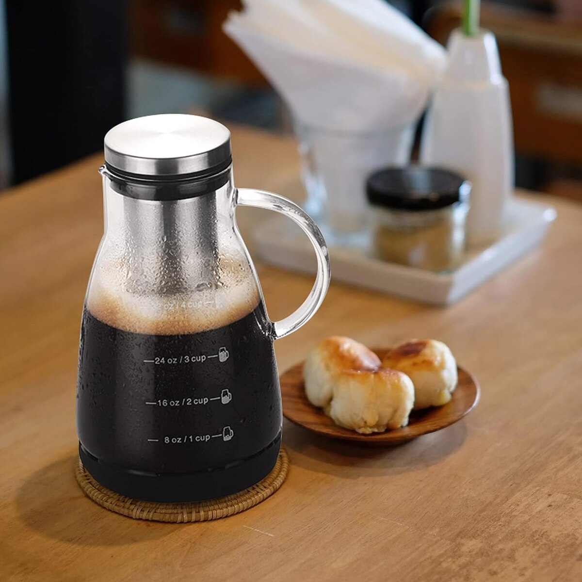 Aparat de cafea cu gheata de 960 ml, espressor cu filtru la rece, aparat de cafea portabil pentru calatorii si camping, fara plumb, aparat de cafea cu presa de sticla