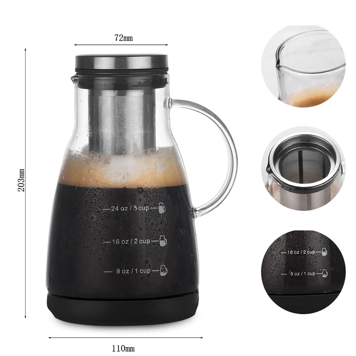 Aparat de cafea cu gheata de 960 ml, espressor cu filtru la rece, aparat de cafea portabil pentru calatorii si camping, fara plumb, aparat de cafea cu presa de sticla