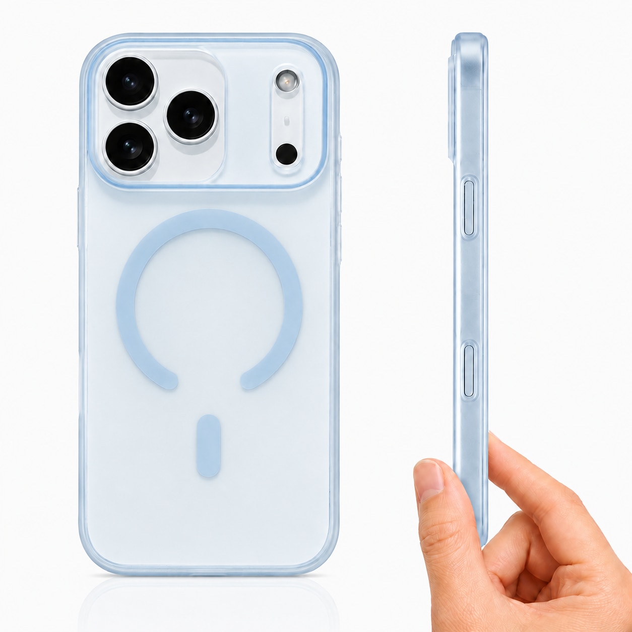 Husa pentru iPhone 17 Pro, MagSafe, Ultra Slim, Transparenta Mata, Anti-Amprenta, Protectie Camera, Albastru deschis mat