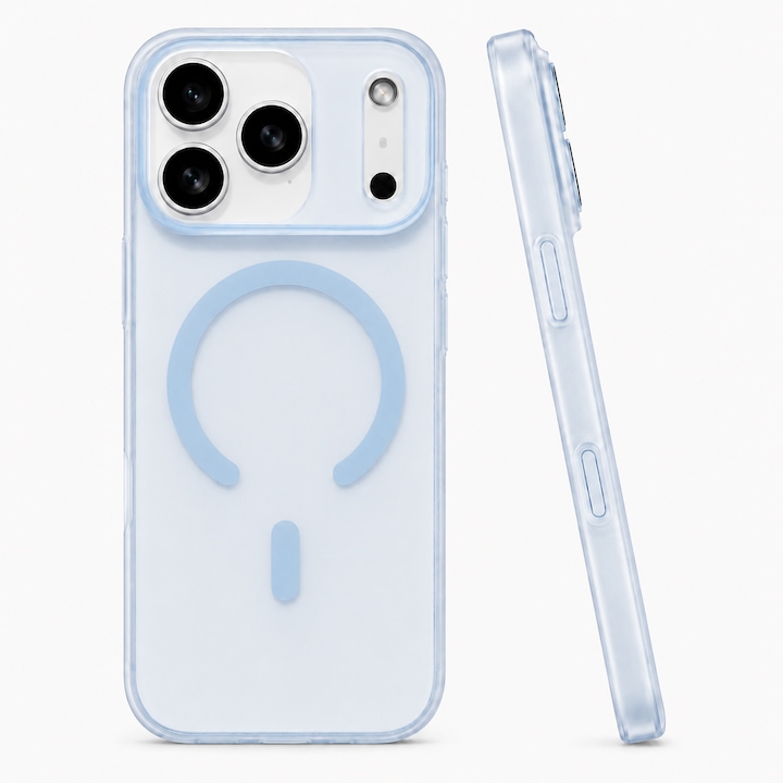 Husa pentru iPhone 17 Pro, MagSafe, Ultra Slim, Transparenta Mata, Anti-Amprenta, Protectie Camera, Albastru deschis mat