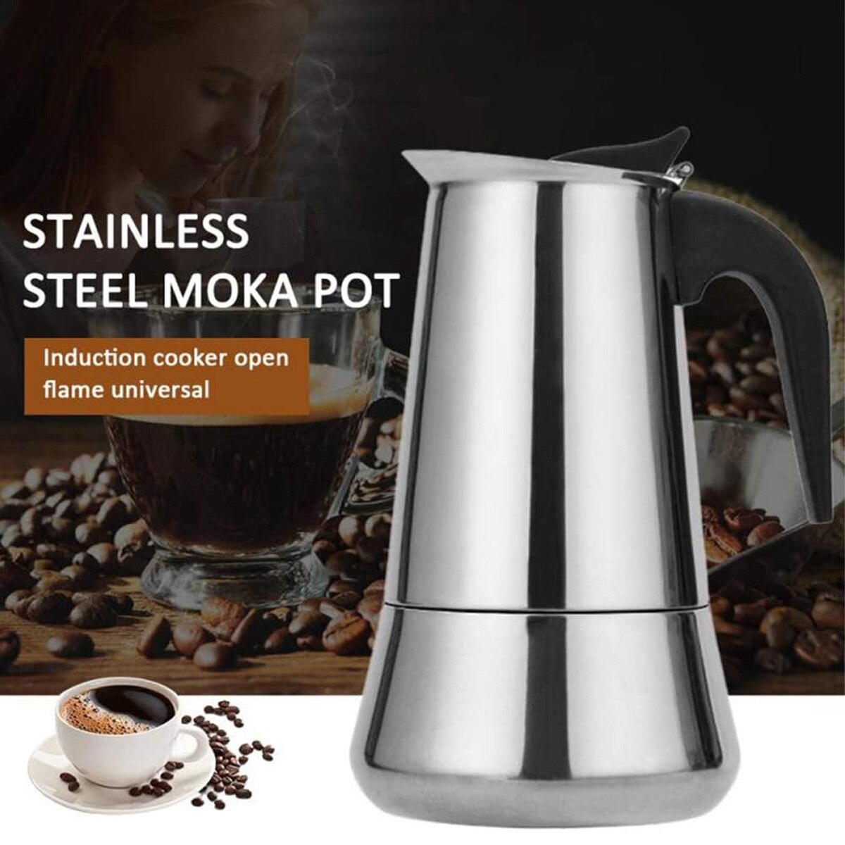 Cafetiera electrica portabila Moka din otel inoxidabil, cana de cafea europeana