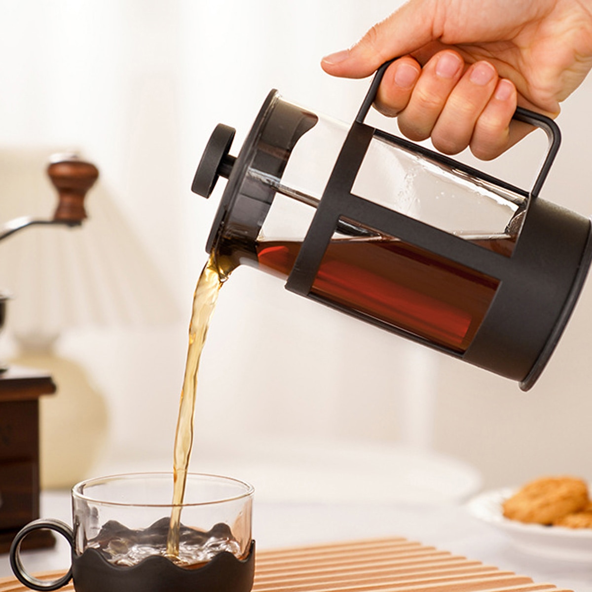 Cafetiera din sticla rezistenta la caldura, cu continut ridicat de borosilicat, cu 3 filtre, pentru acasa, birou si activitati in aer liber