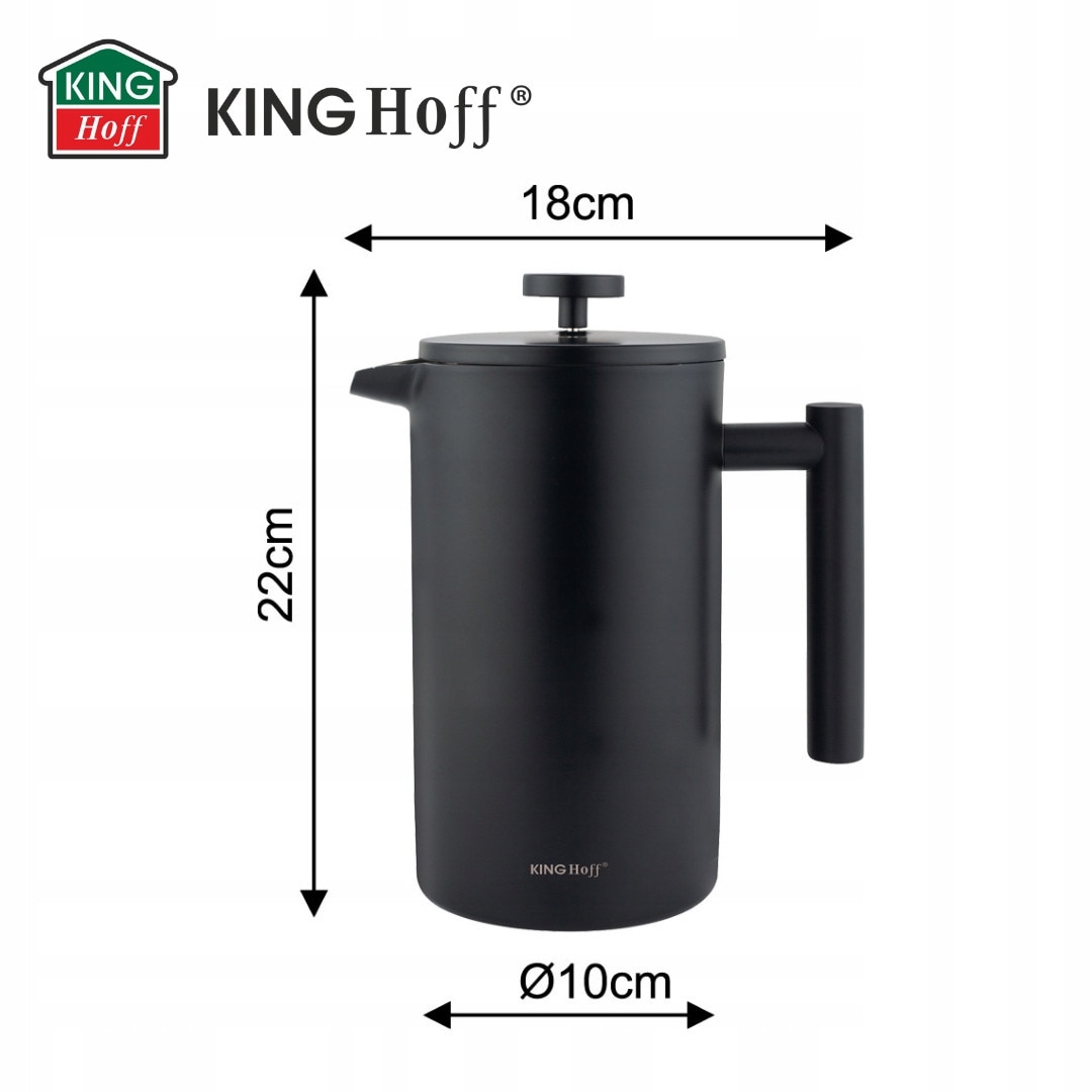 French Press Kinghoff KH-1996 negru mat dublu perete 1L inox
