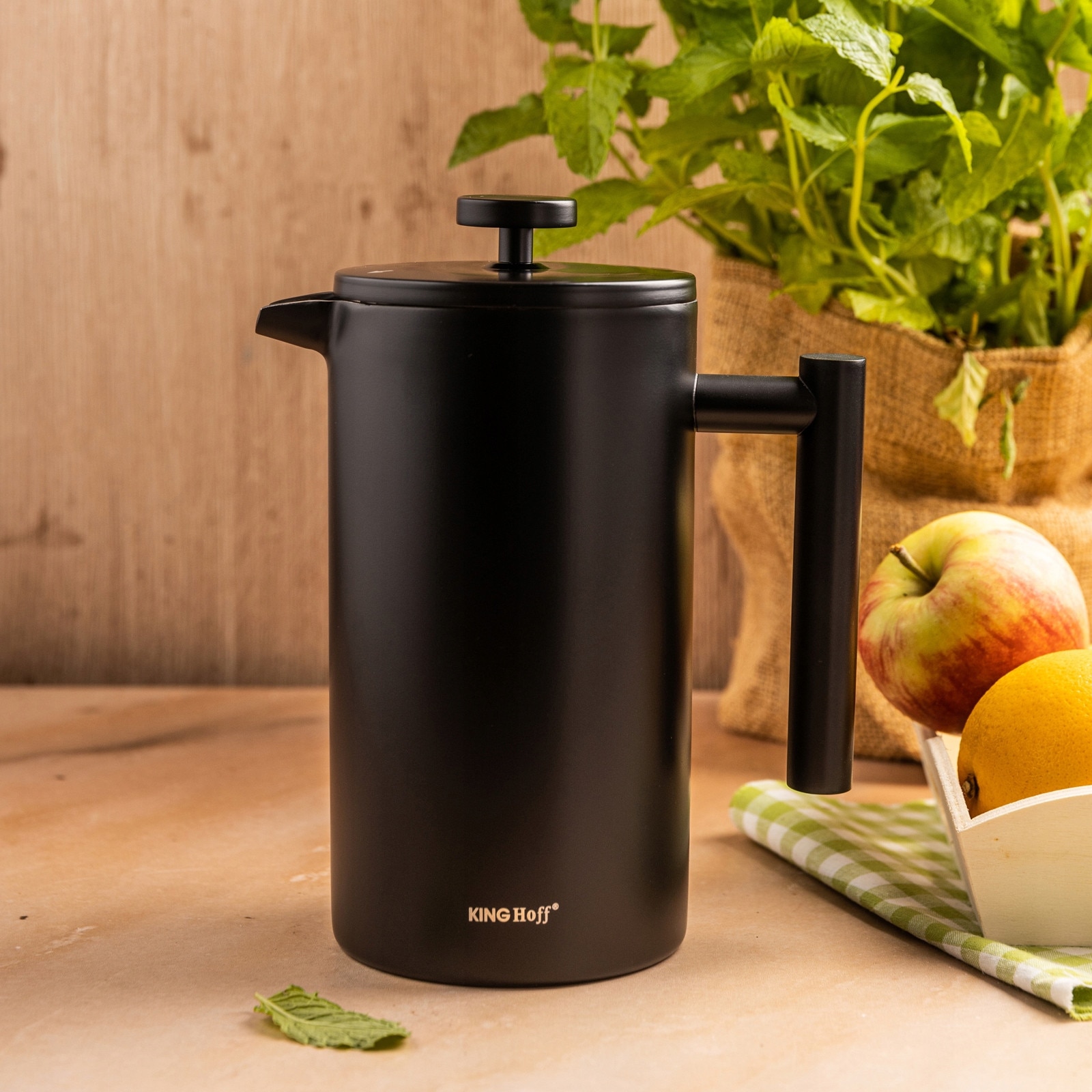 French Press Kinghoff KH-1996 negru mat dublu perete 1L inox