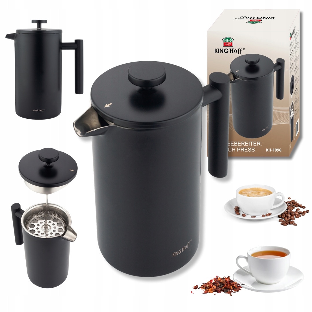 French Press Kinghoff KH-1996 negru mat dublu perete 1L inox