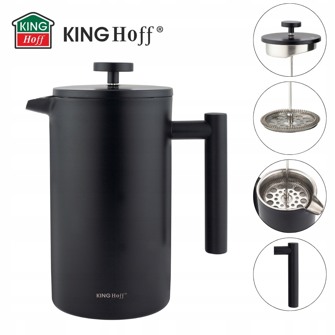 French Press Kinghoff KH-1996 negru mat dublu perete 1L inox