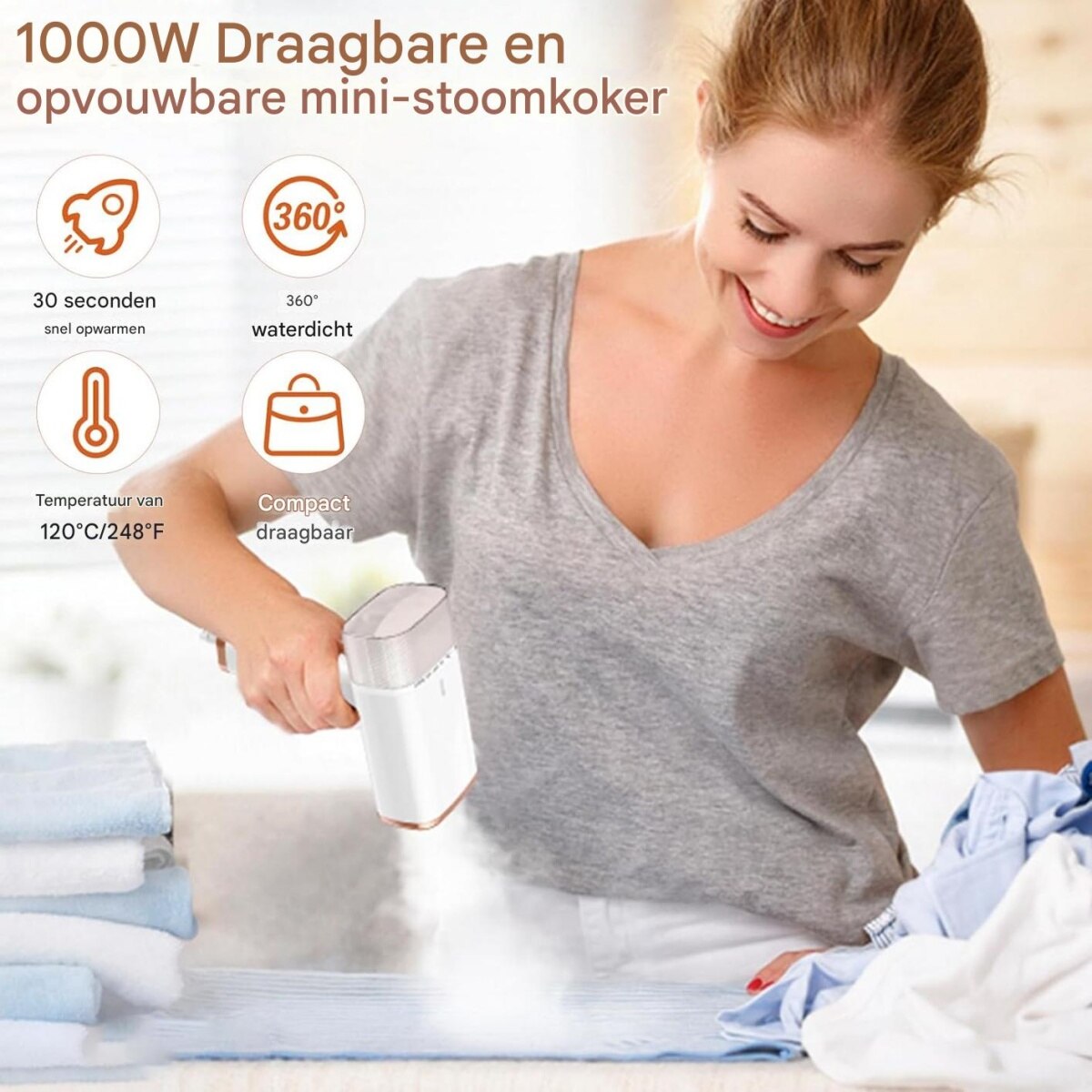Fier de calcat cu abur portabil, 200ml, 30x15x15cm, 1.2kg, alb