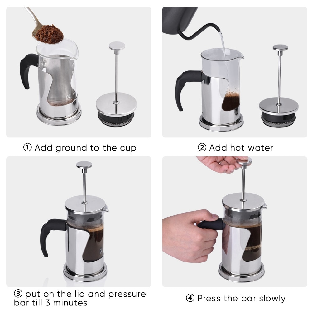 Presa franceza pentru cafea si ceai, otel inoxidabil 304, capacitate mare, filtru triplu, 1.2oz