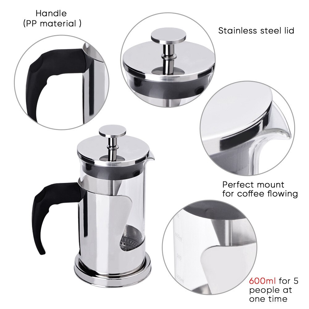 Presa franceza pentru cafea si ceai, otel inoxidabil 304, capacitate mare, filtru triplu, 1.2oz