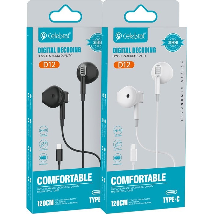 Casti Celebrat D12, microfon, USB-C, negru, 1.2m