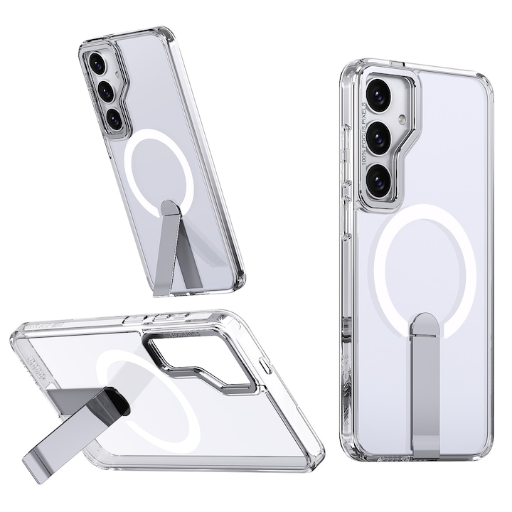 Husa de protectie pentru Samsung Galaxy S26 Compatibila cu MagSafe, Kickstand Metalic, TPU + Acril, Transparent – Protectie Premium si Design Elegant