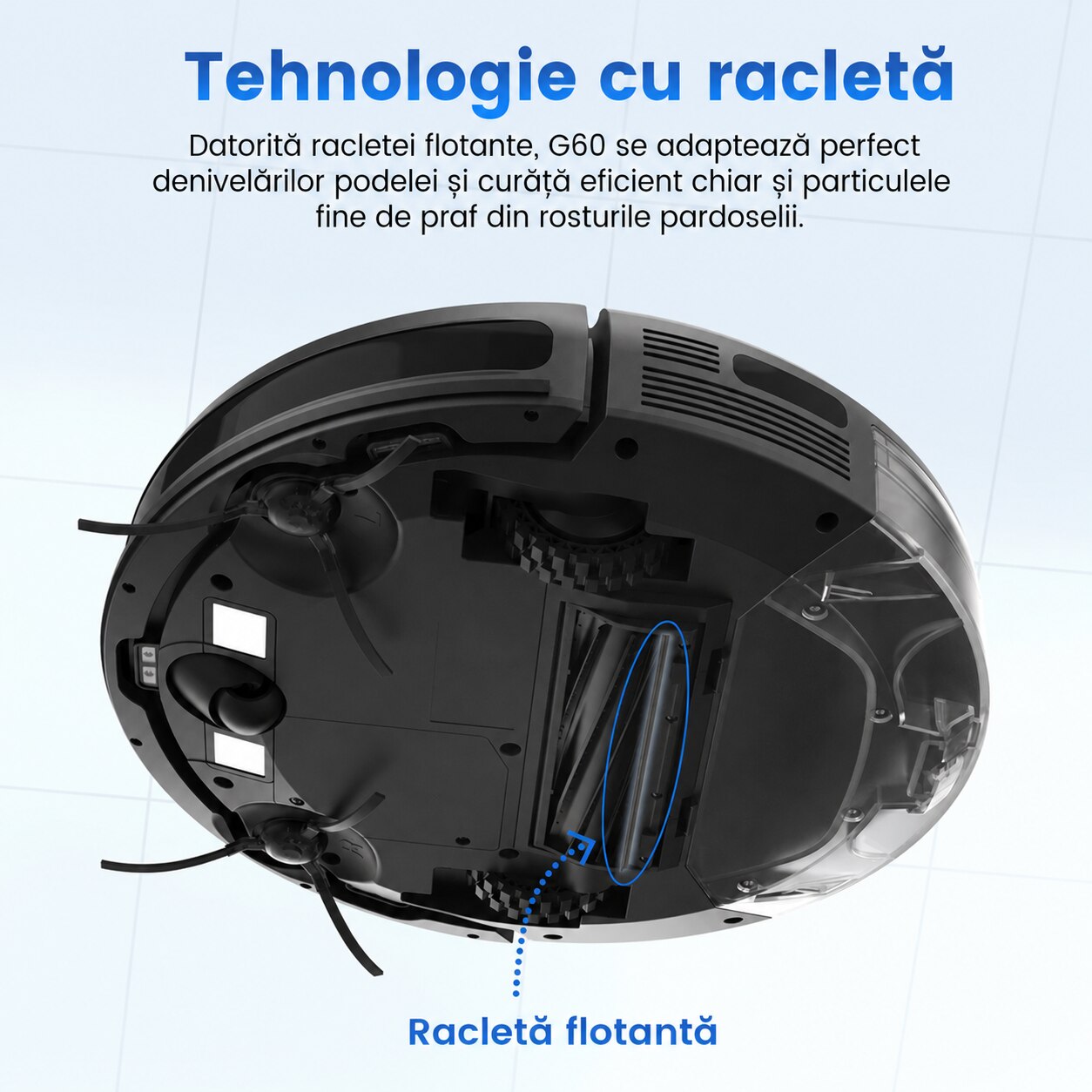 Robot aspirator AIRROBO G60, Aspirare si spalare 3-in-1, Putere 3000 Pa, Autonomie 120 min, Navigatie giroscopica, Wi-Fi, Aplicatie mobila, Alexa si Google Assistant, Negru