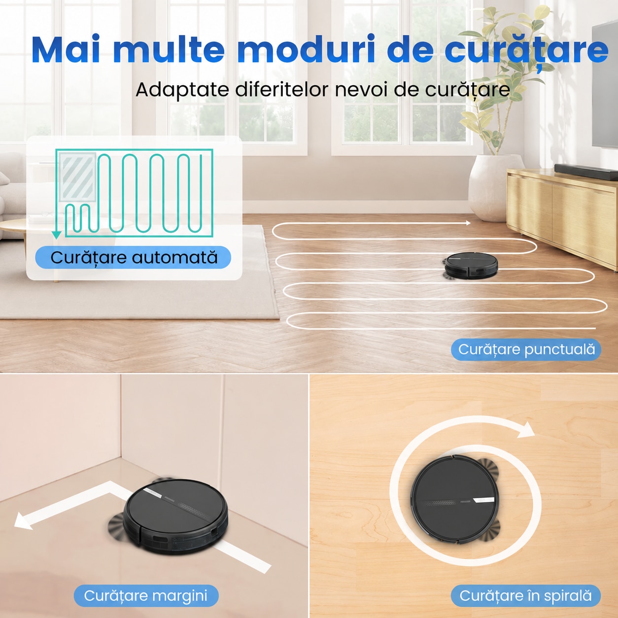 Robot aspirator AIRROBO G60, Aspirare si spalare 3-in-1, Putere 3000 Pa, Autonomie 120 min, Navigatie giroscopica, Wi-Fi, Aplicatie mobila, Alexa si Google Assistant, Negru