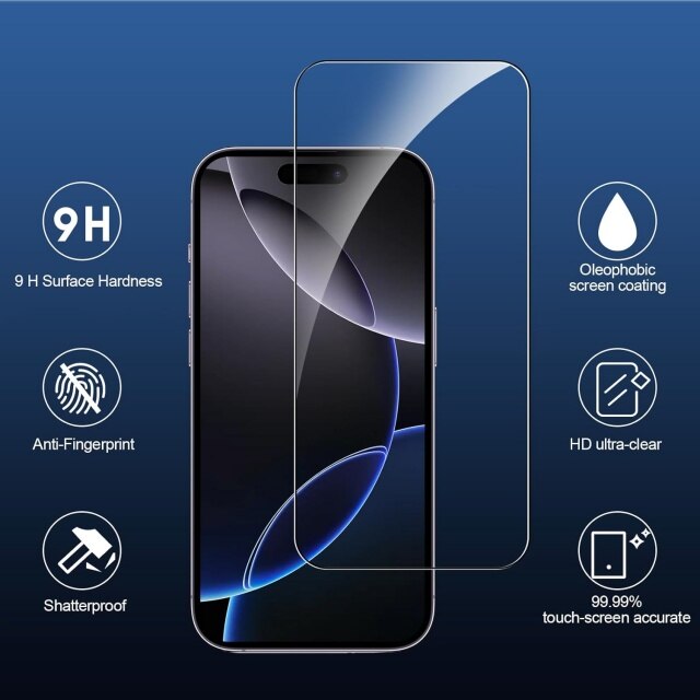 Set 3 folii de protectie compatibile cu iPhone 16 Pro, 6.3 inch, sticla securizata 9H, transparenta