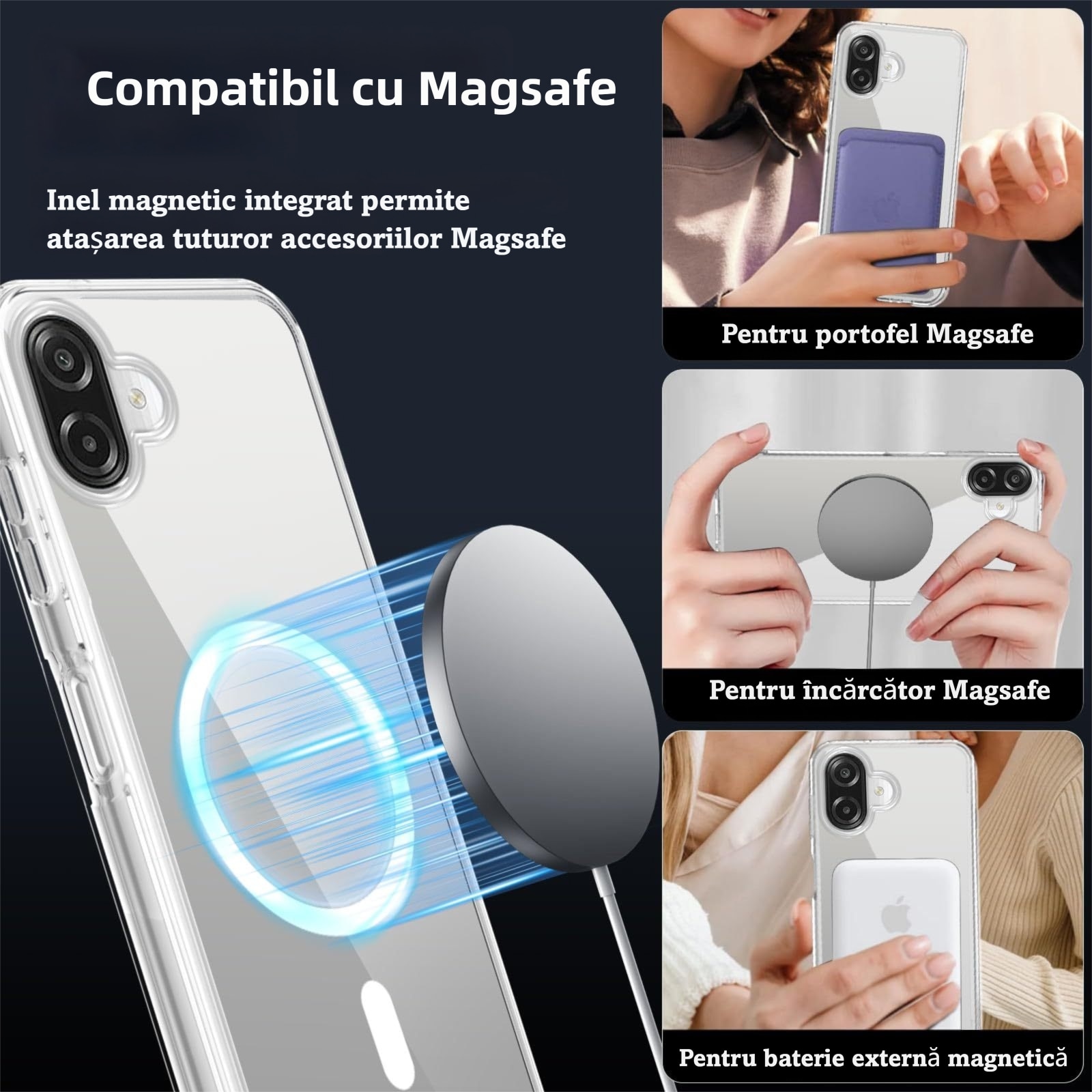 Husa Magnetica pentru Samsung Galaxy A07 5G, MOGU MagSafe Husa de Protectie, Incarcare Wireless, Margini Ridicate pentru Protectia Ecranului, Anti-ingalbenire, Spate rigid din PC Rezistent la Zgarieturi, Protectie Militara, TPU, Transparenta