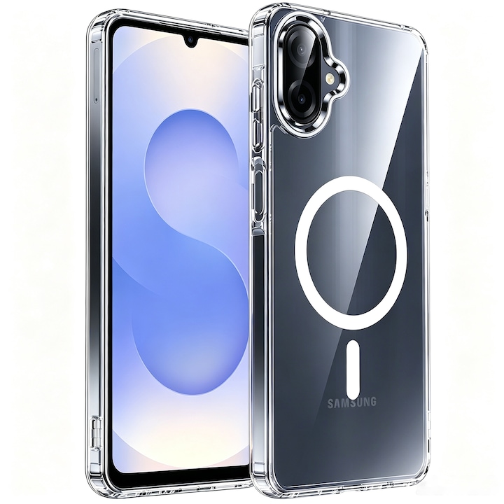 Husa Magnetica pentru Samsung Galaxy A07 5G, MOGU MagSafe Husa de Protectie, Incarcare Wireless, Margini Ridicate pentru Protectia Ecranului, Anti-ingalbenire, Spate rigid din PC Rezistent la Zgarieturi, Protectie Militara, TPU, Transparenta