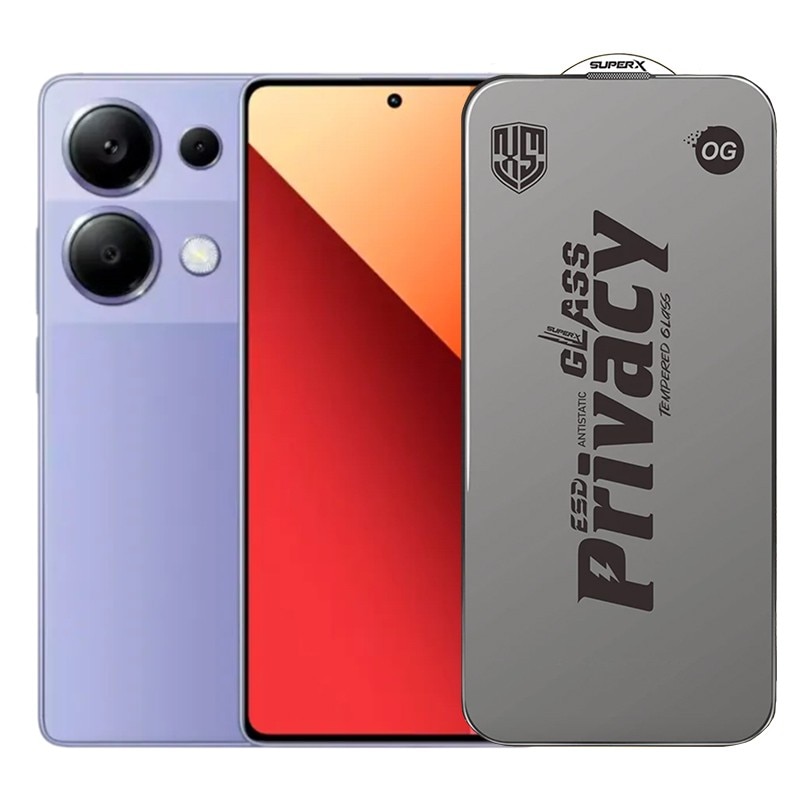 Folie de Protectie pentru Xiaomi Redmi Note 13 Pro, Flippy, Sticla Securizata ESD Antistatica, Super-X Privacy OG, Margini Negre, 0.30 mm, Transparent Inchis