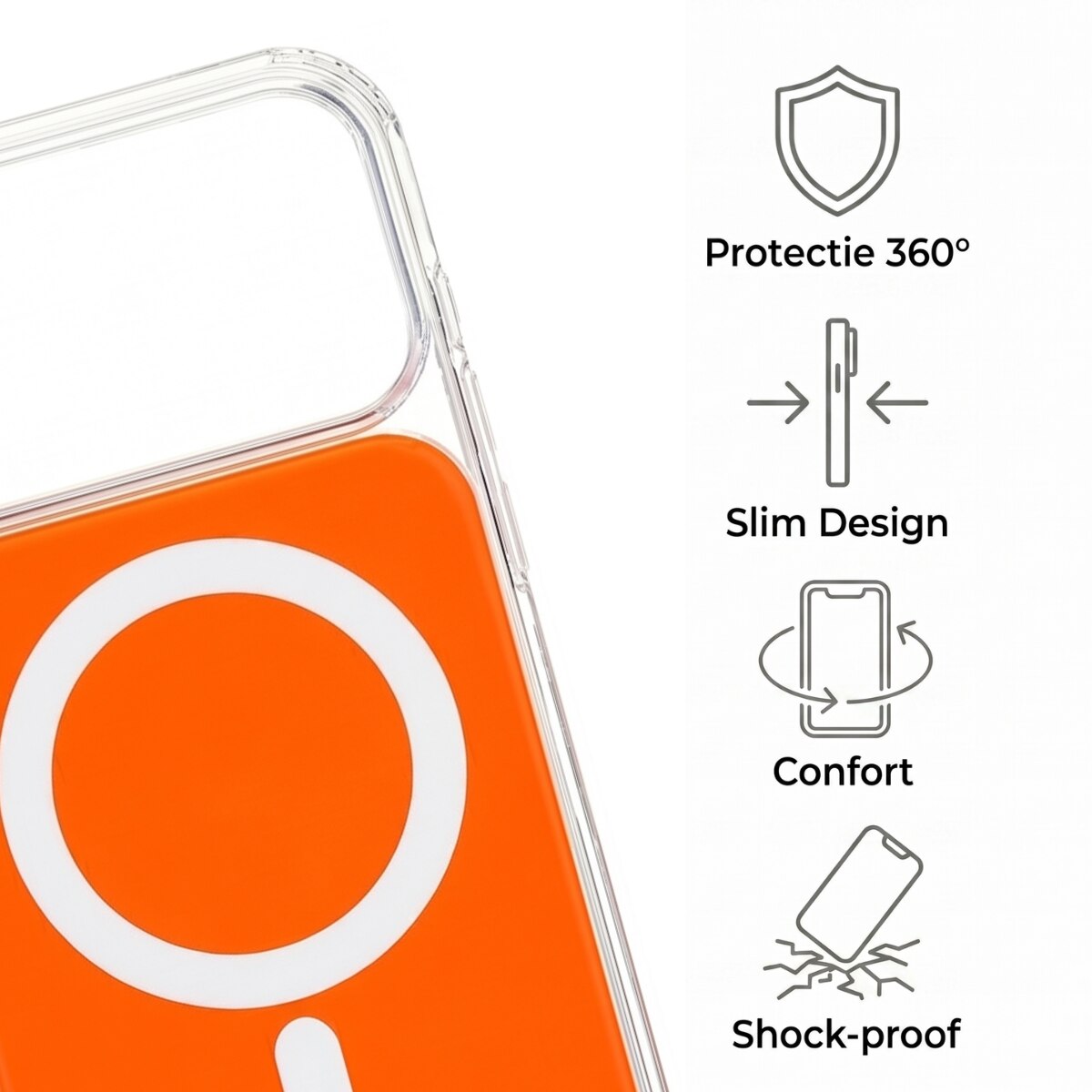 Husa pentru iPhone 17 PRO MAX Portocalie, HEYBINGO®, design slim, MagSafe, Anti-Soc, Anti Zgarieturi, Clear Fusion Mag Cover