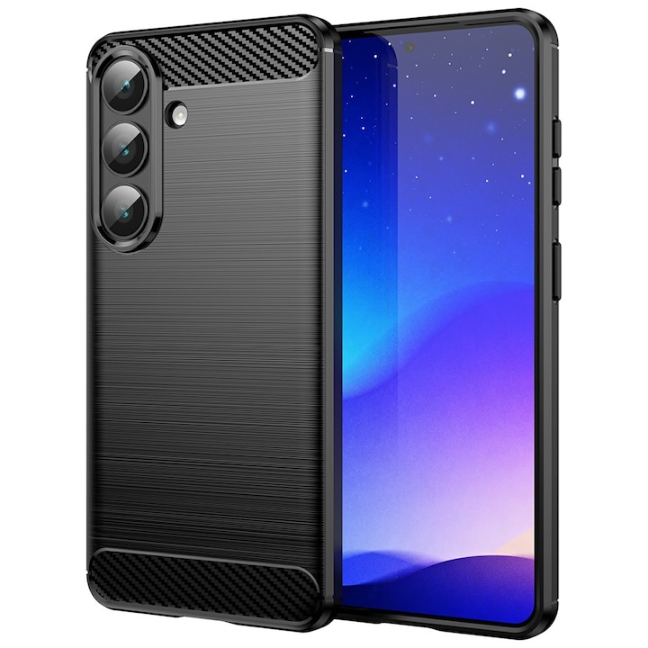 Husa compatibila cu Samsung Galaxy S26, TPU Slim, Protectie Anti Soc, Aspect Fibra de Carbon, Negru