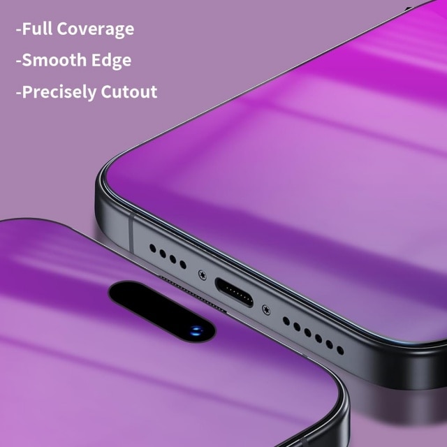Set 2 Folii de Protectie pentru Ecran iPhone 17 Pro Max, Sticla Temperata, Anti-Spion, Anti-Lumina Albastra, Violet, 6.9 inch