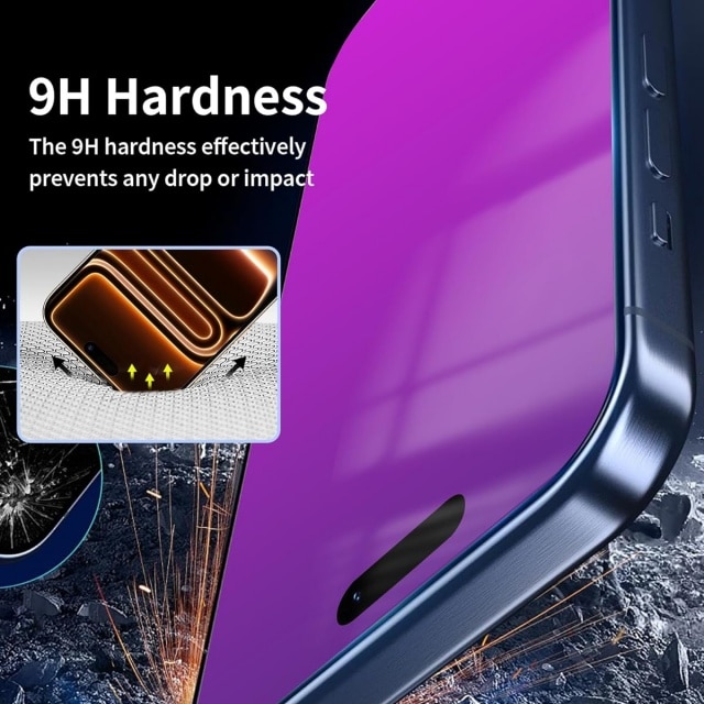 Set 2 Folii de Protectie pentru Ecran iPhone 17 Pro Max, Sticla Temperata, Anti-Spion, Anti-Lumina Albastra, Violet, 6.9 inch