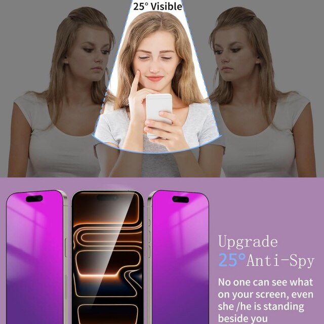 Set 2 Folii de Protectie pentru Ecran iPhone 17 Pro Max, Sticla Temperata, Anti-Spion, Anti-Lumina Albastra, Violet, 6.9 inch