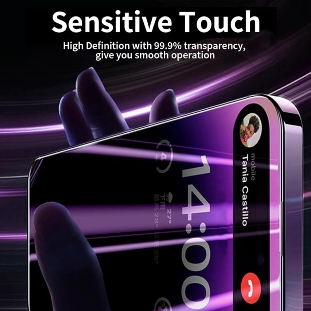 Set 2 Folii de Protectie pentru Ecran iPhone 17 Pro Max, Sticla Temperata, Anti-Spion, Anti-Lumina Albastra, Violet, 6.9 inch